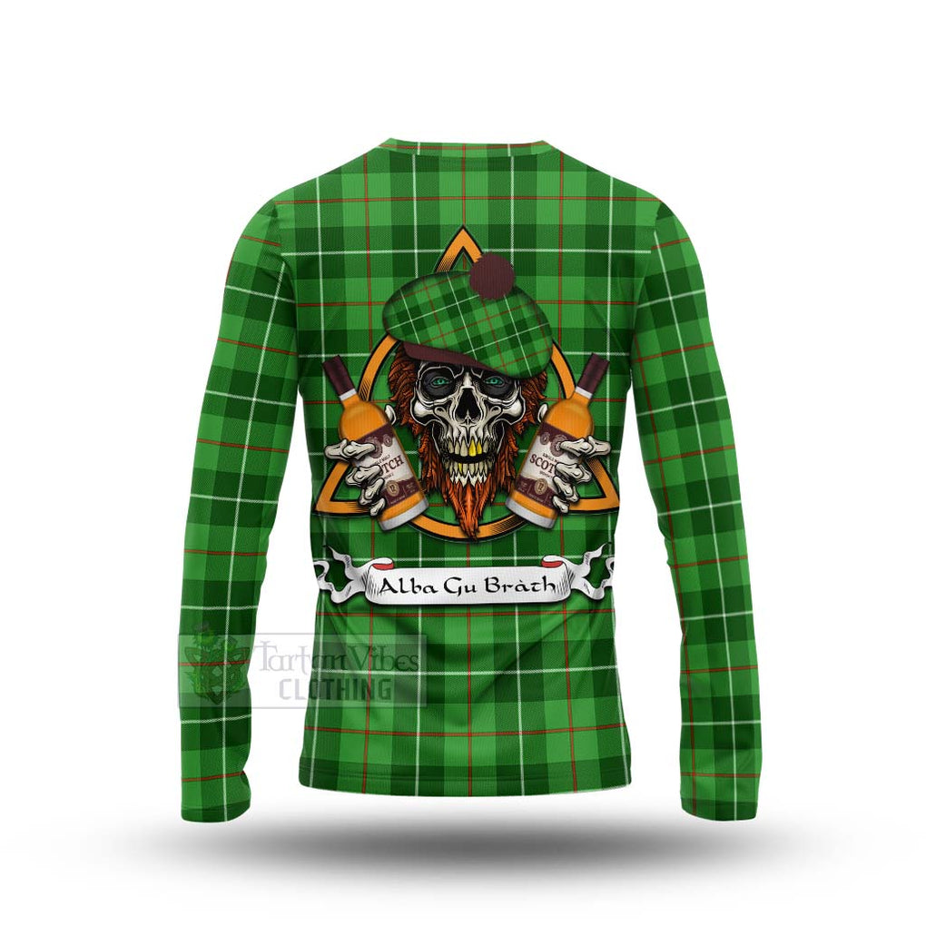 Tartan Vibes Clothing Boyle Tartan Long Sleeve T-Shirt with Family Crest and Bearded Skull Holding Bottles of Whiskey