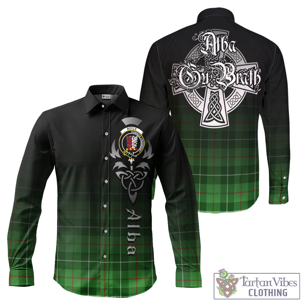 Tartan Vibes Clothing Boyle Tartan Long Sleeve Button Up Featuring Alba Gu Brath Family Crest Celtic Inspired