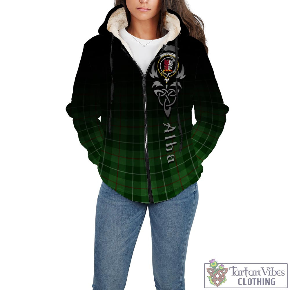 Tartan Vibes Clothing Boyle Tartan Sherpa Hoodie Featuring Alba Gu Brath Family Crest Celtic Inspired