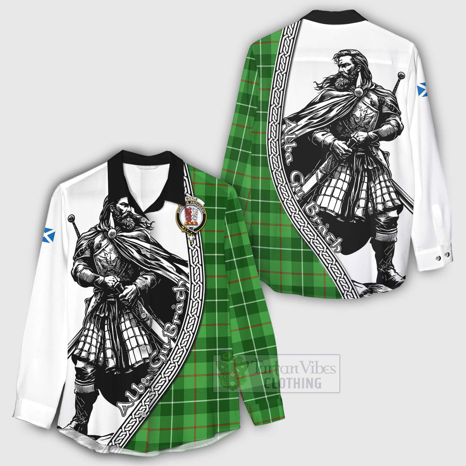 Tartan Vibes Clothing Boyle Tartan Clan Crest Women's Casual Shirt with Highlander Warrior Celtic Style