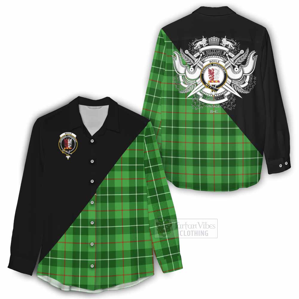 Tartan Vibes Clothing Boyle Tartan Women's Casual Shirt with Family Crest and Military Logo Style