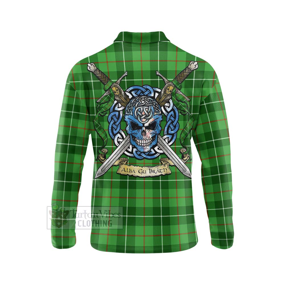 Tartan Vibes Clothing Boyle Tartan Long Sleeve Polo Shirt with Family Crest Celtic Skull Style