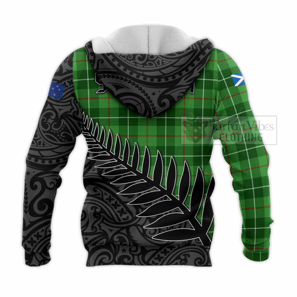 Tartan Vibes Clothing Boyle Crest Tartan Knitted Hoodie with New Zealand Silver Fern Half Style