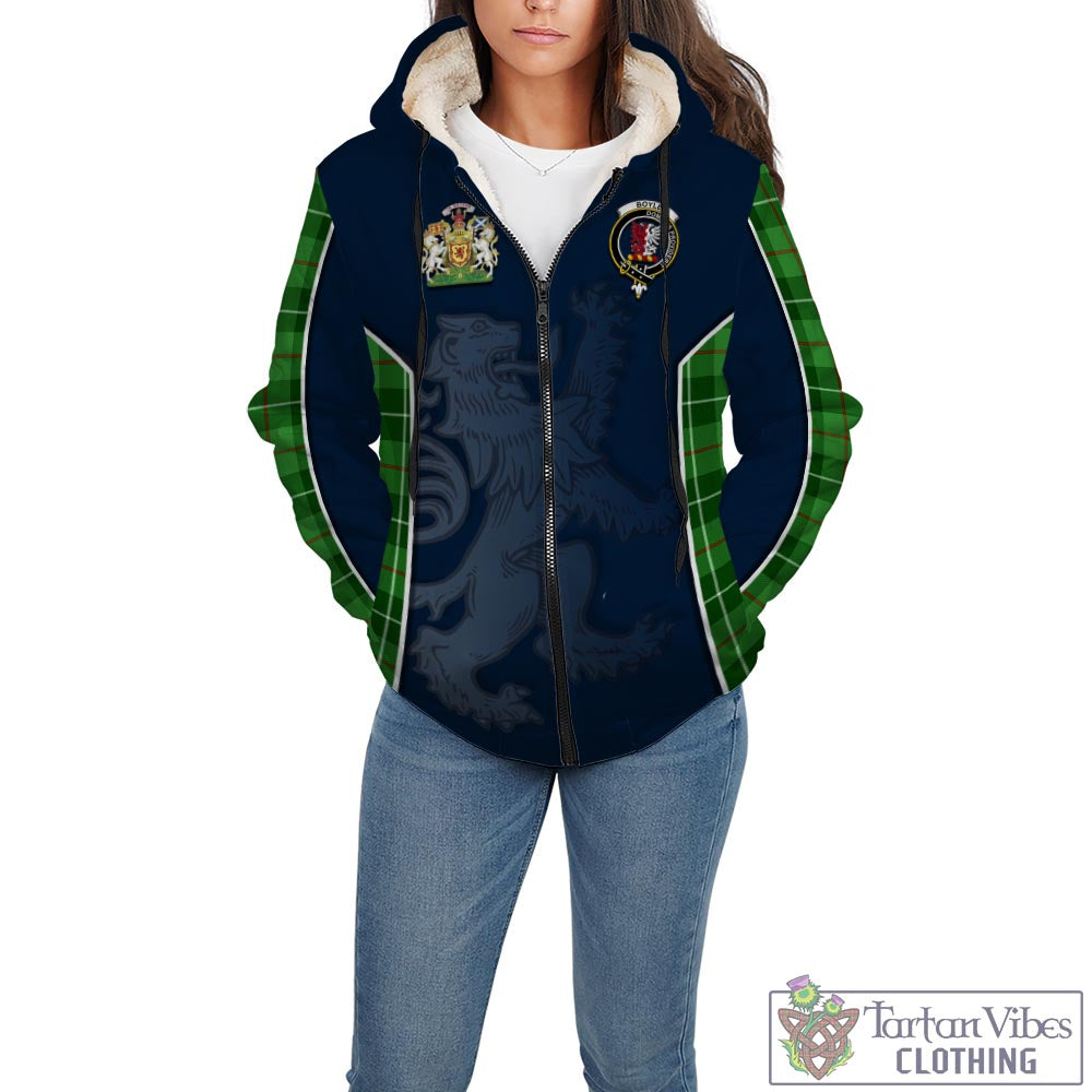 Tartan Vibes Clothing Boyle Tartan Sherpa Hoodie with Family Crest and Lion Rampant Vibes Sport Style