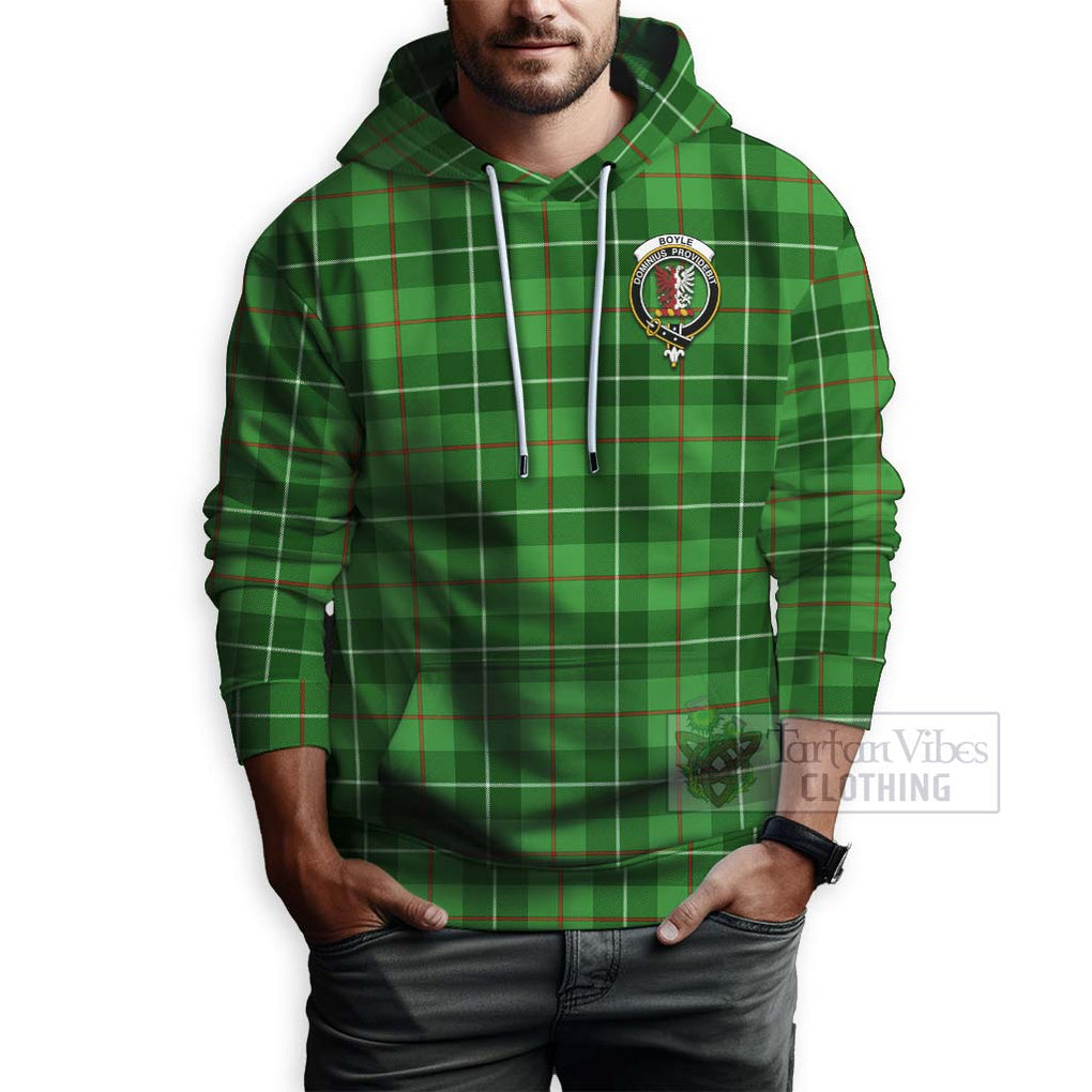 Tartan Vibes Clothing Boyle Tartan Hoodie with Family Crest and Bearded Skull Holding Bottles of Whiskey