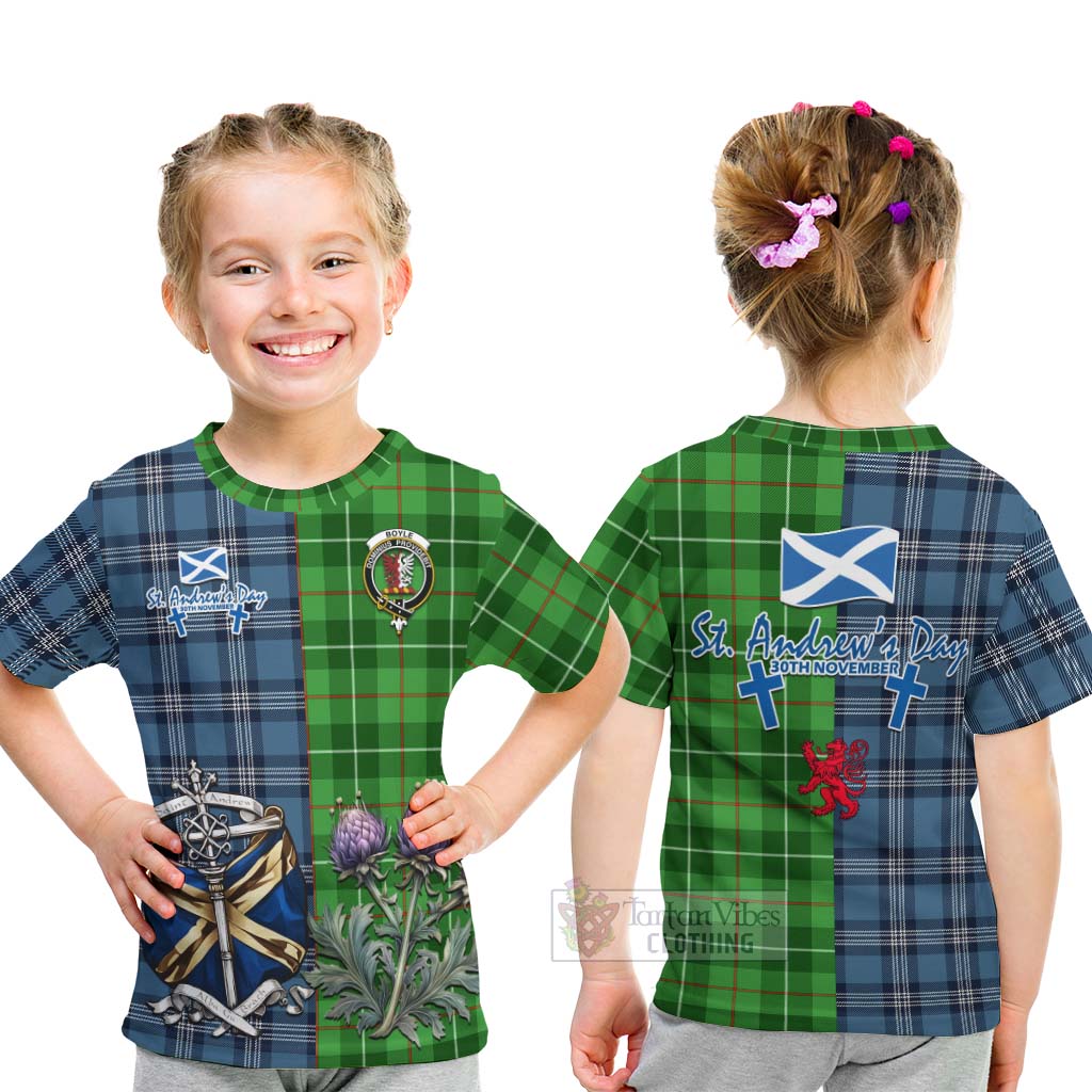 Tartan Vibes Clothing Boyle Tartan Kid T-Shirt Happy St. Andrew's Day Half Tartan Style