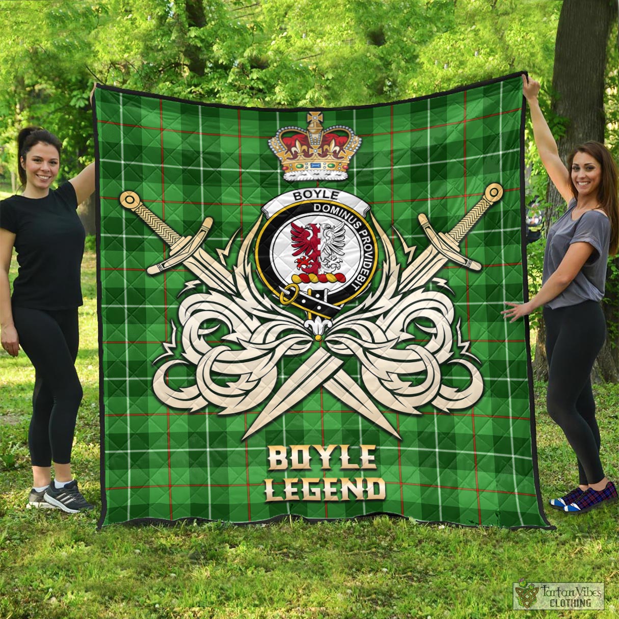 Tartan Vibes Clothing Boyle Tartan Quilt with Clan Crest and the Golden Sword of Courageous Legacy