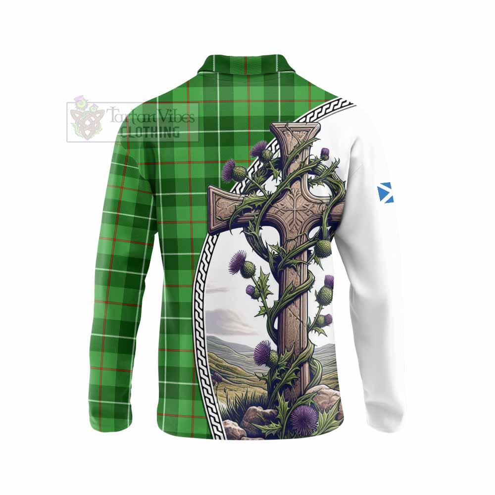 Tartan Vibes Clothing Boyle Tartan Long Sleeve Polo Shirt with Family Crest and St. Andrew's Cross Accented by Thistle Vines