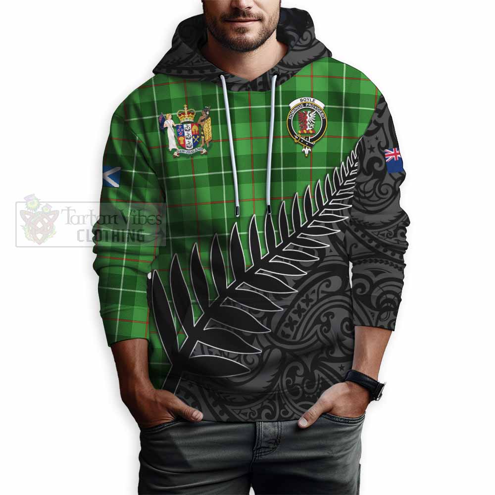 Tartan Vibes Clothing Boyle Crest Tartan Hoodie with New Zealand Silver Fern Half Style