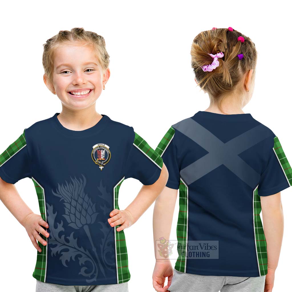 Tartan Vibes Clothing Boyle Tartan Kid T-Shirt with Family Crest and Scottish Thistle Vibes Sport Style