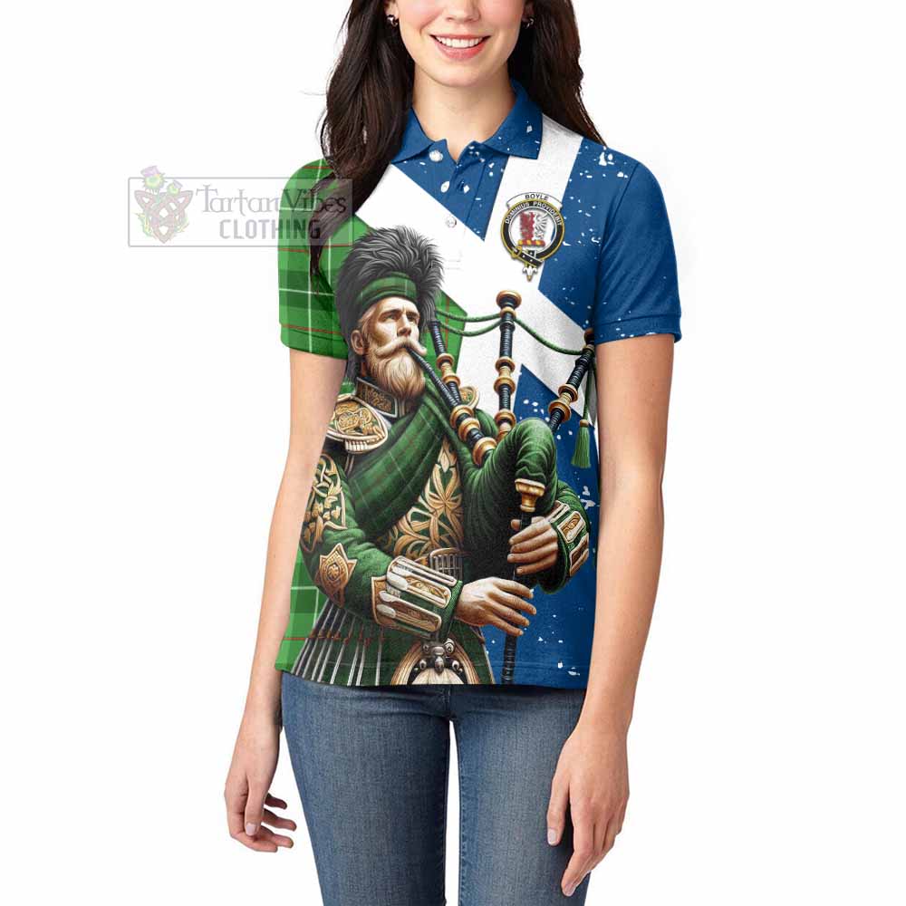 Tartan Vibes Clothing Boyle Tartan Women's Polo Shirt with Family Crest Scottish Bagpiper Vibes