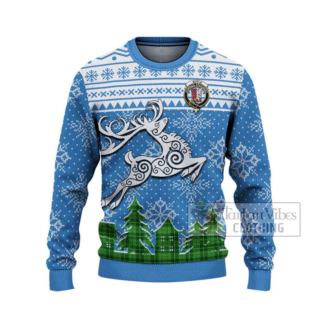 Tartan Vibes Clothing Boyle Clan Christmas Ugly Sweater with Tartan and Celtic Raindeer Style