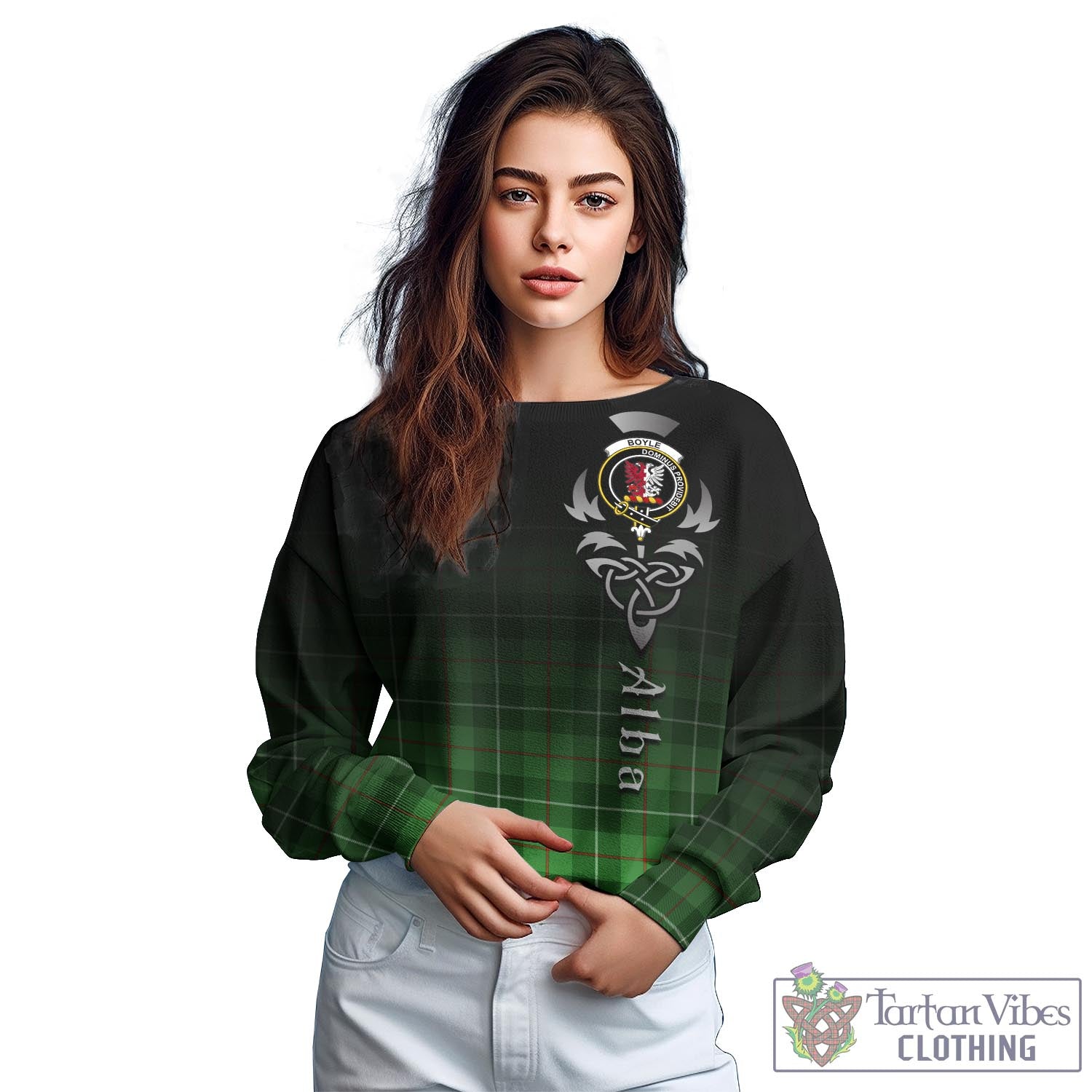 Tartan Vibes Clothing Boyle Tartan Sweatshirt Featuring Alba Gu Brath Family Crest Celtic Inspired