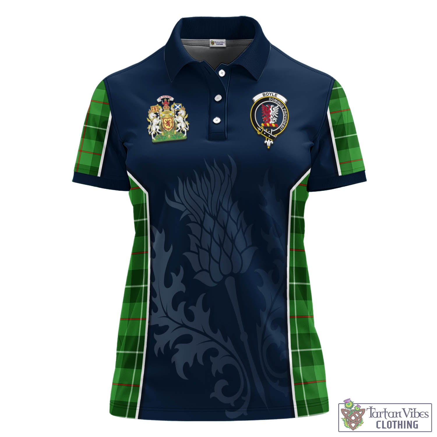 Tartan Vibes Clothing Boyle Tartan Women's Polo Shirt with Family Crest and Scottish Thistle Vibes Sport Style