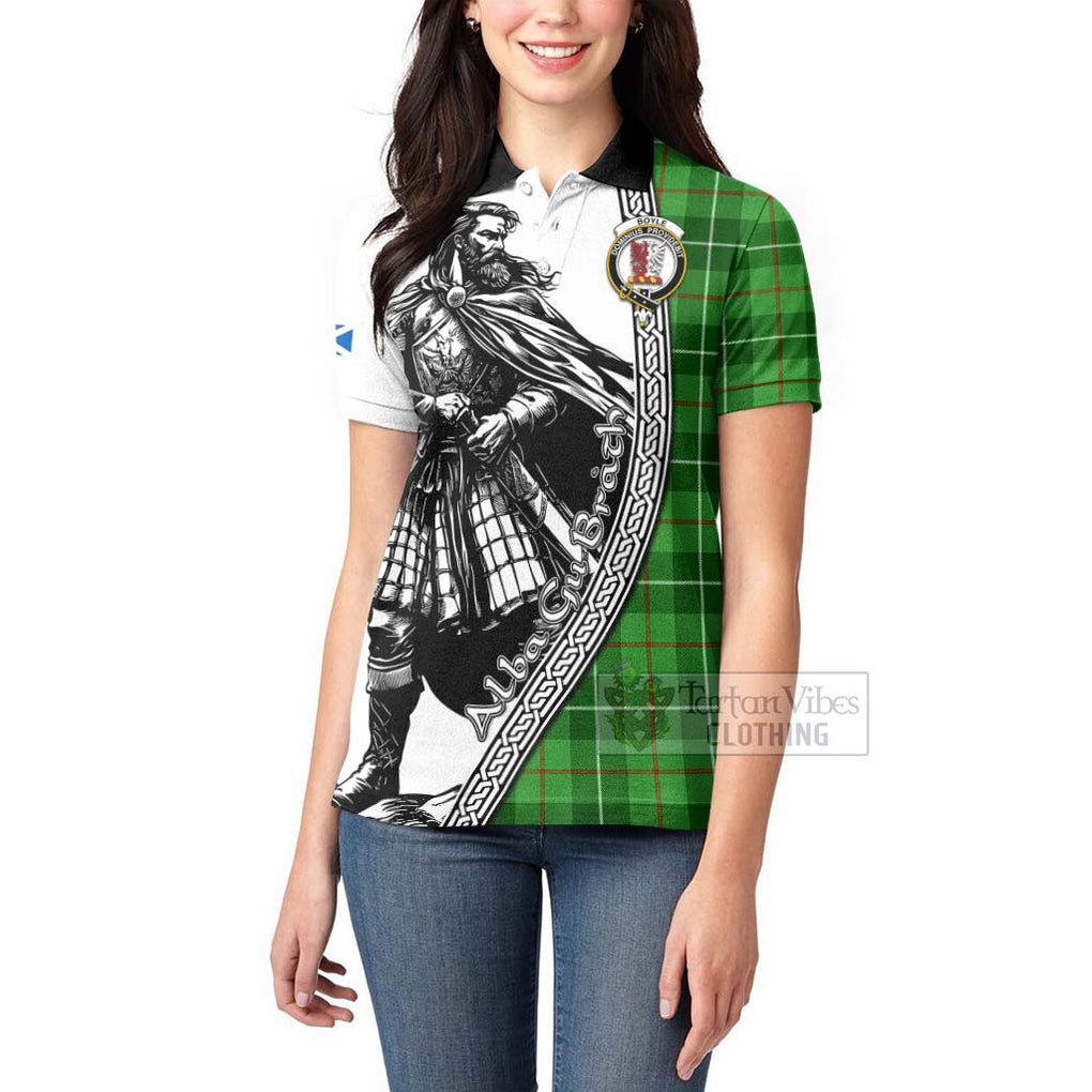 Tartan Vibes Clothing Boyle Tartan Clan Crest Women's Polo Shirt with Highlander Warrior Celtic Style