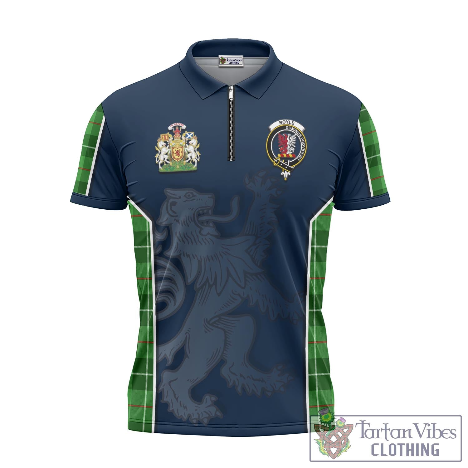 Boyle Tartan Zipper Polo Shirt with Family Crest and Lion Rampant Vibes Sport Style - Tartan Vibes Clothing