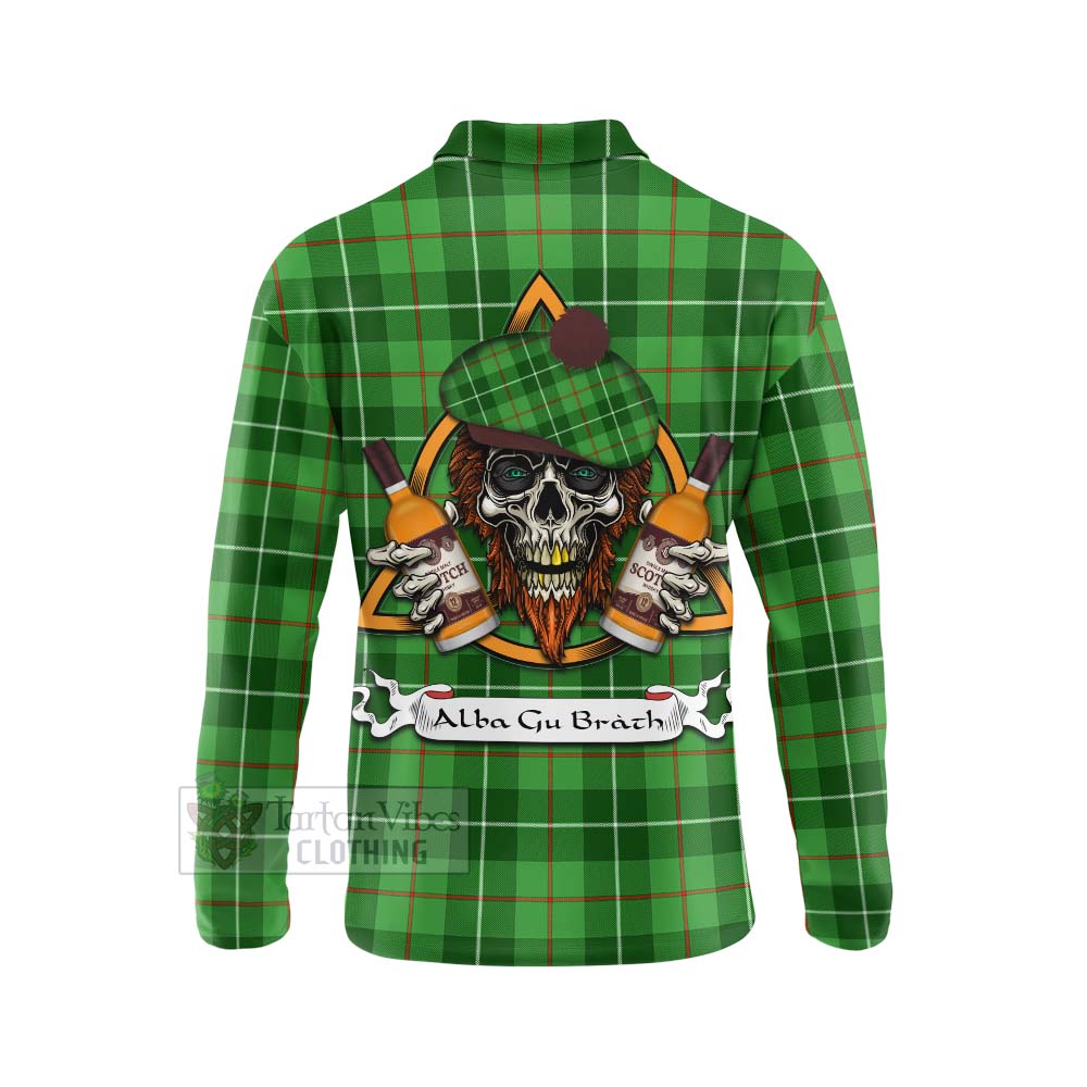 Tartan Vibes Clothing Boyle Tartan Long Sleeve Polo Shirt with Family Crest and Bearded Skull Holding Bottles of Whiskey