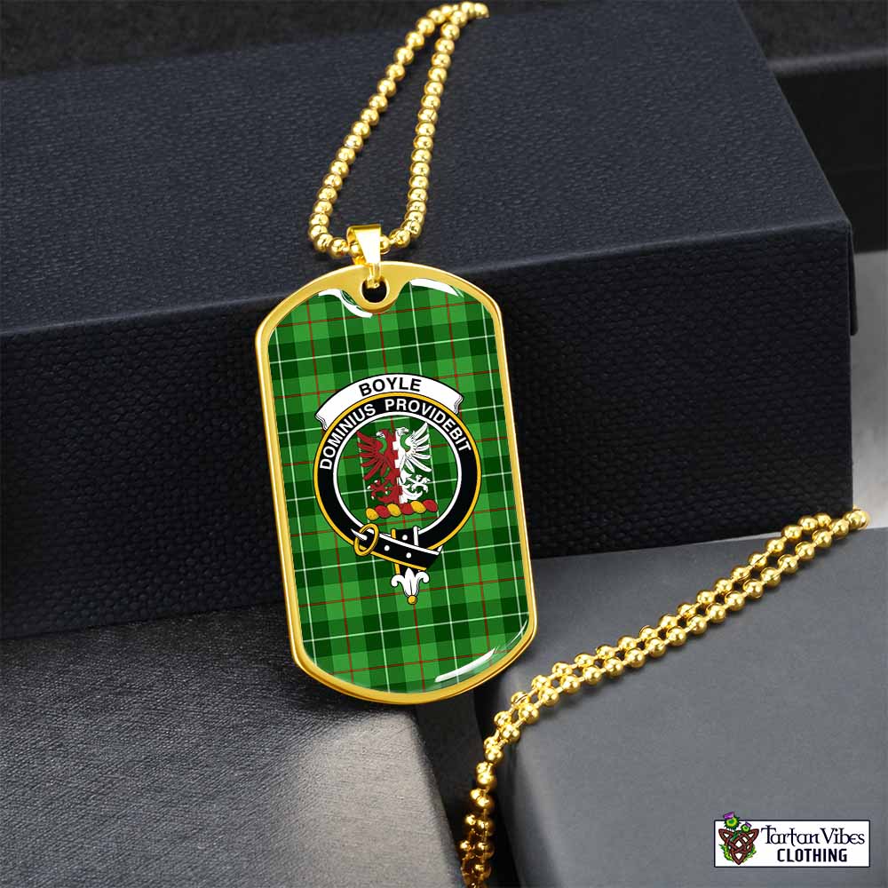 Tartan Vibes Clothing Boyle Tartan Dog Tag Necklace with Family Crest