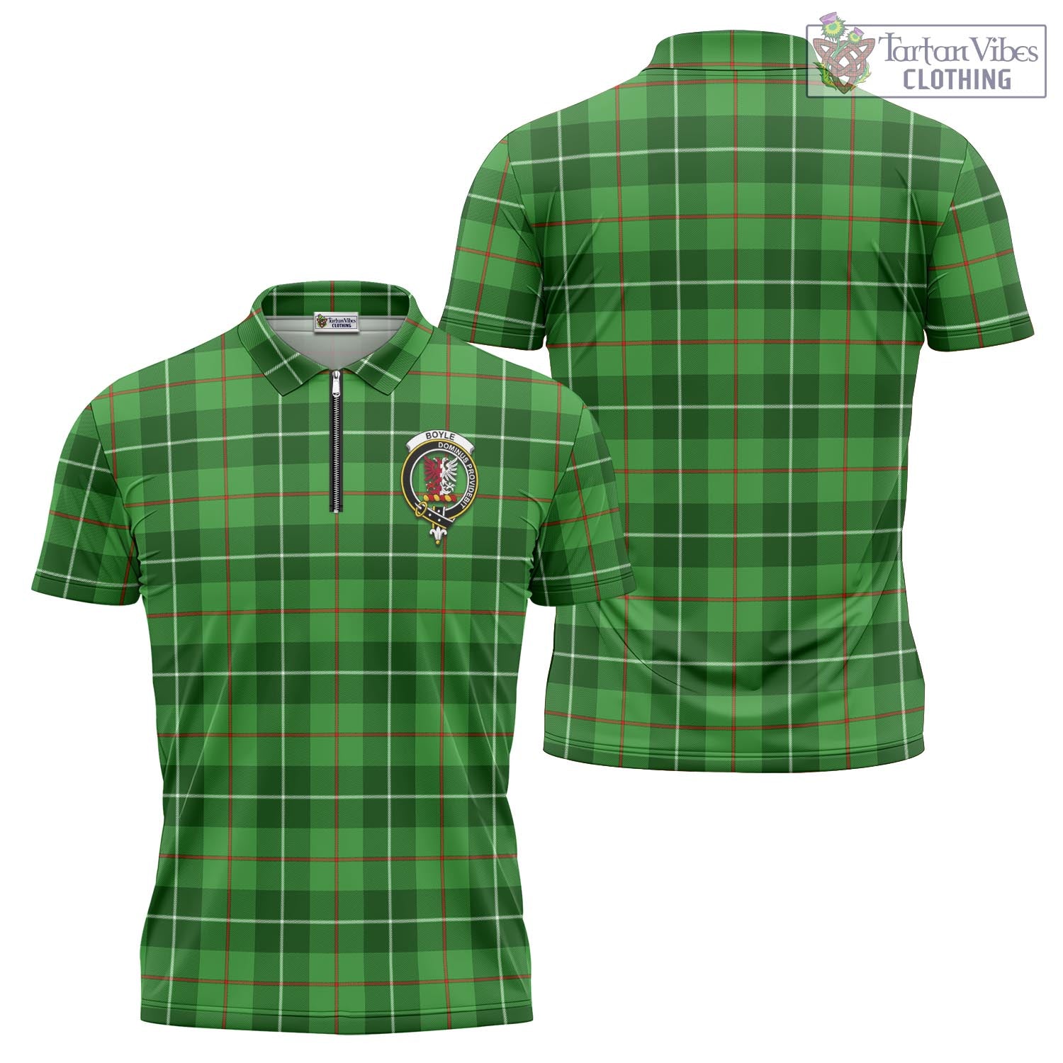 Boyle Tartan Zipper Polo Shirt with Family Crest - Tartan Vibes Clothing