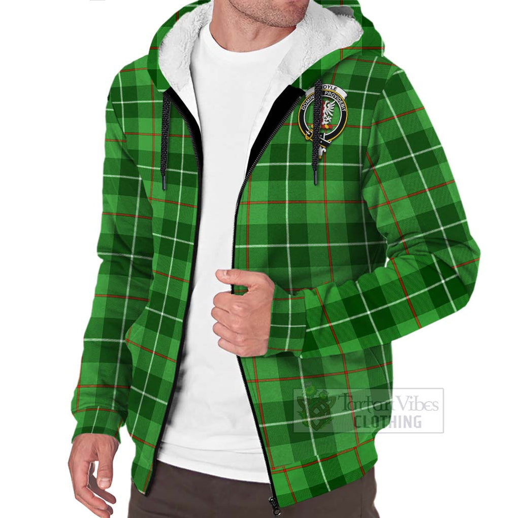 Tartan Vibes Clothing Boyle Tartan Sherpa Hoodie with Family Crest and Bearded Skull Holding Bottles of Whiskey