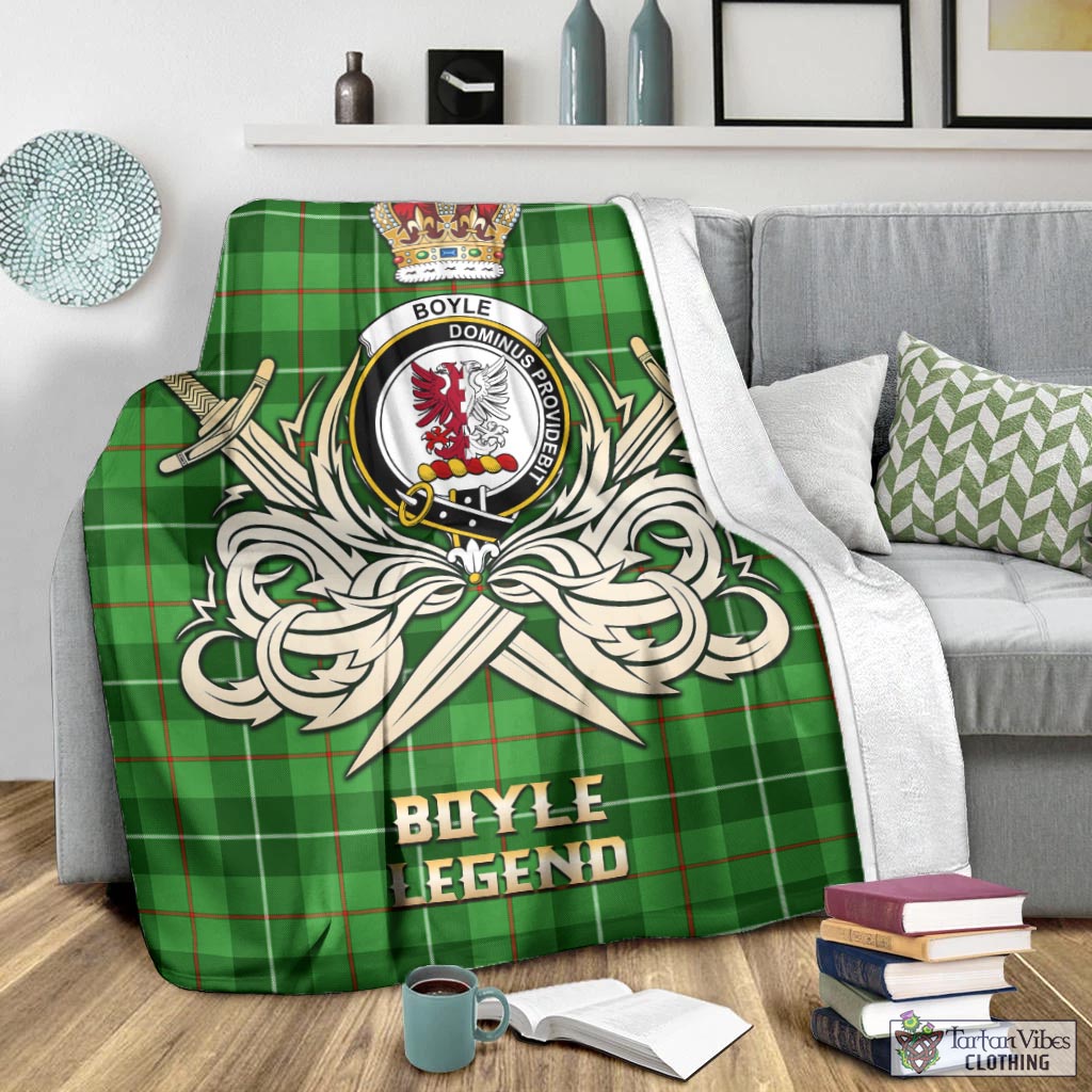 Tartan Vibes Clothing Boyle Tartan Blanket with Clan Crest and the Golden Sword of Courageous Legacy