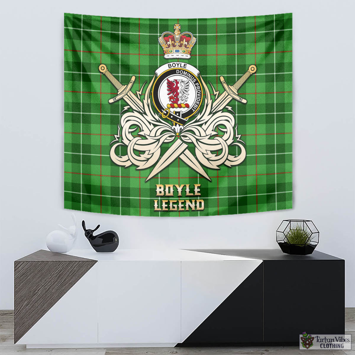 Tartan Vibes Clothing Boyle Tartan Tapestry with Clan Crest and the Golden Sword of Courageous Legacy