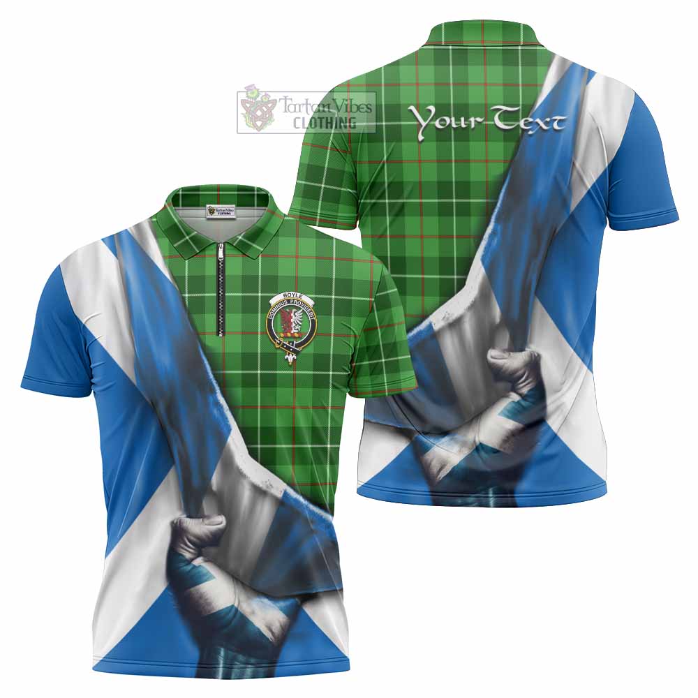 Tartan Vibes Clothing Boyle Tartan Zipper Polo Shirt with Family Crest Scotland Patriotic Style