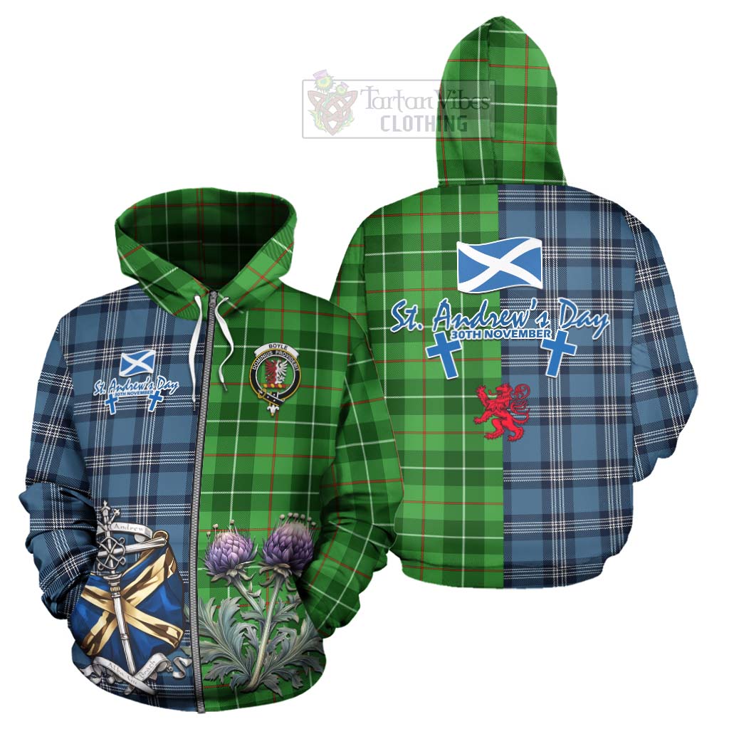 Tartan Vibes Clothing Boyle Tartan Hoodie Happy St. Andrew's Day Half Tartan Style