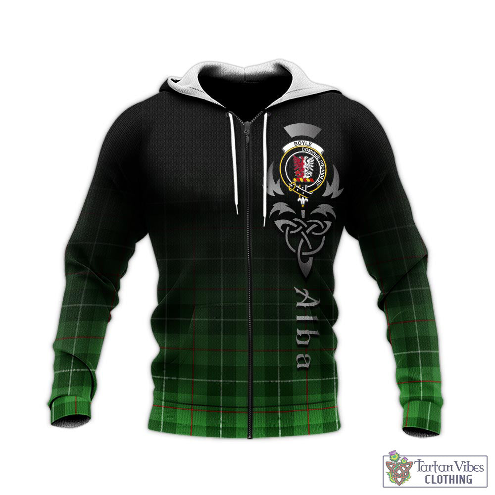 Tartan Vibes Clothing Boyle Tartan Knitted Hoodie Featuring Alba Gu Brath Family Crest Celtic Inspired