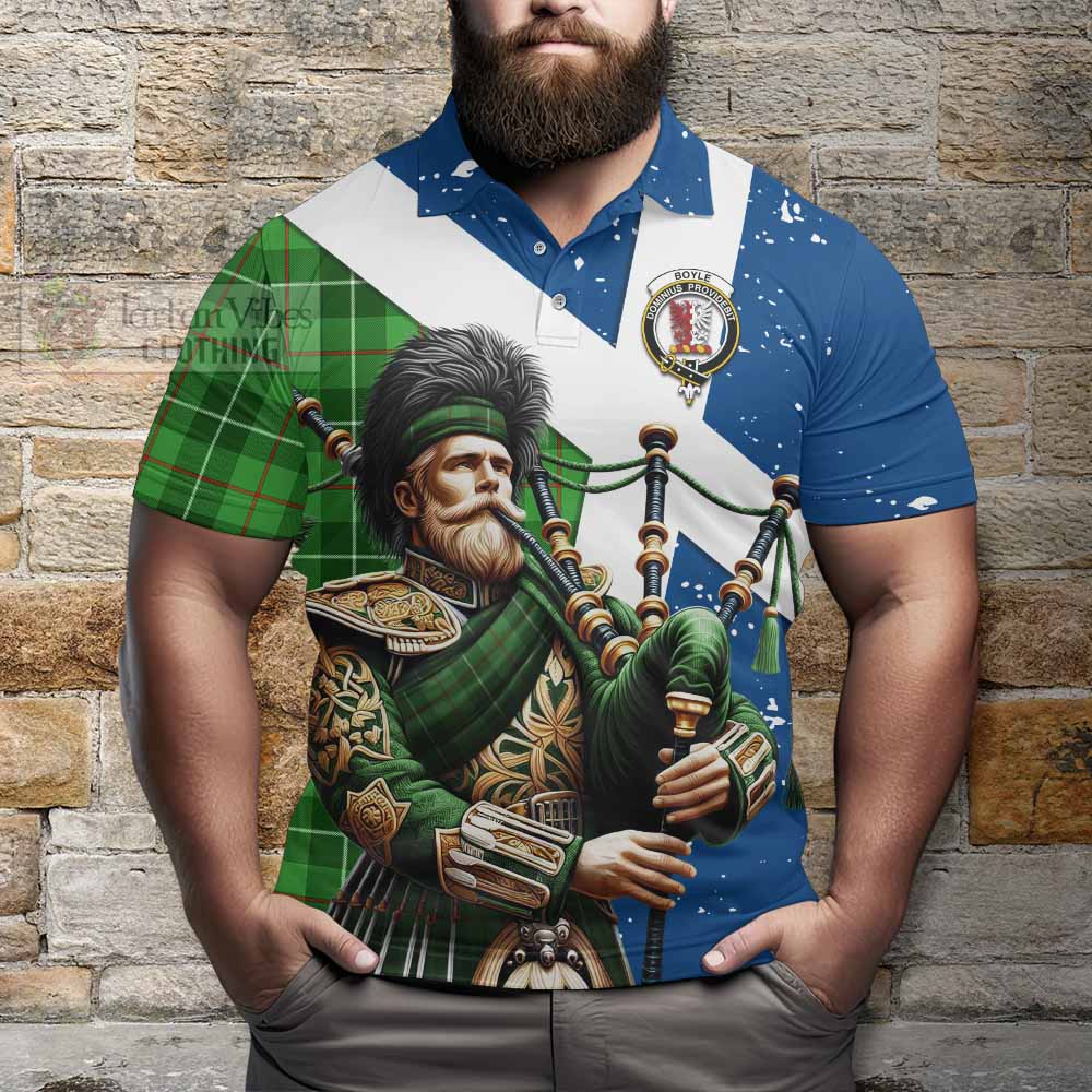 Tartan Vibes Clothing Boyle Tartan Polo Shirt with Family Crest Scottish Bagpiper Vibes