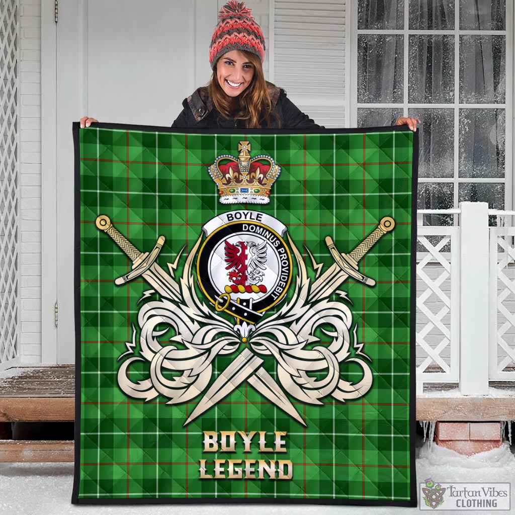 Tartan Vibes Clothing Boyle Tartan Quilt with Clan Crest and the Golden Sword of Courageous Legacy