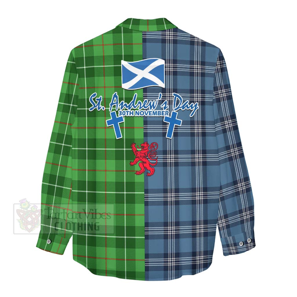 Tartan Vibes Clothing Boyle Tartan Women's Casual Shirt Happy St. Andrew's Day Half Tartan Style