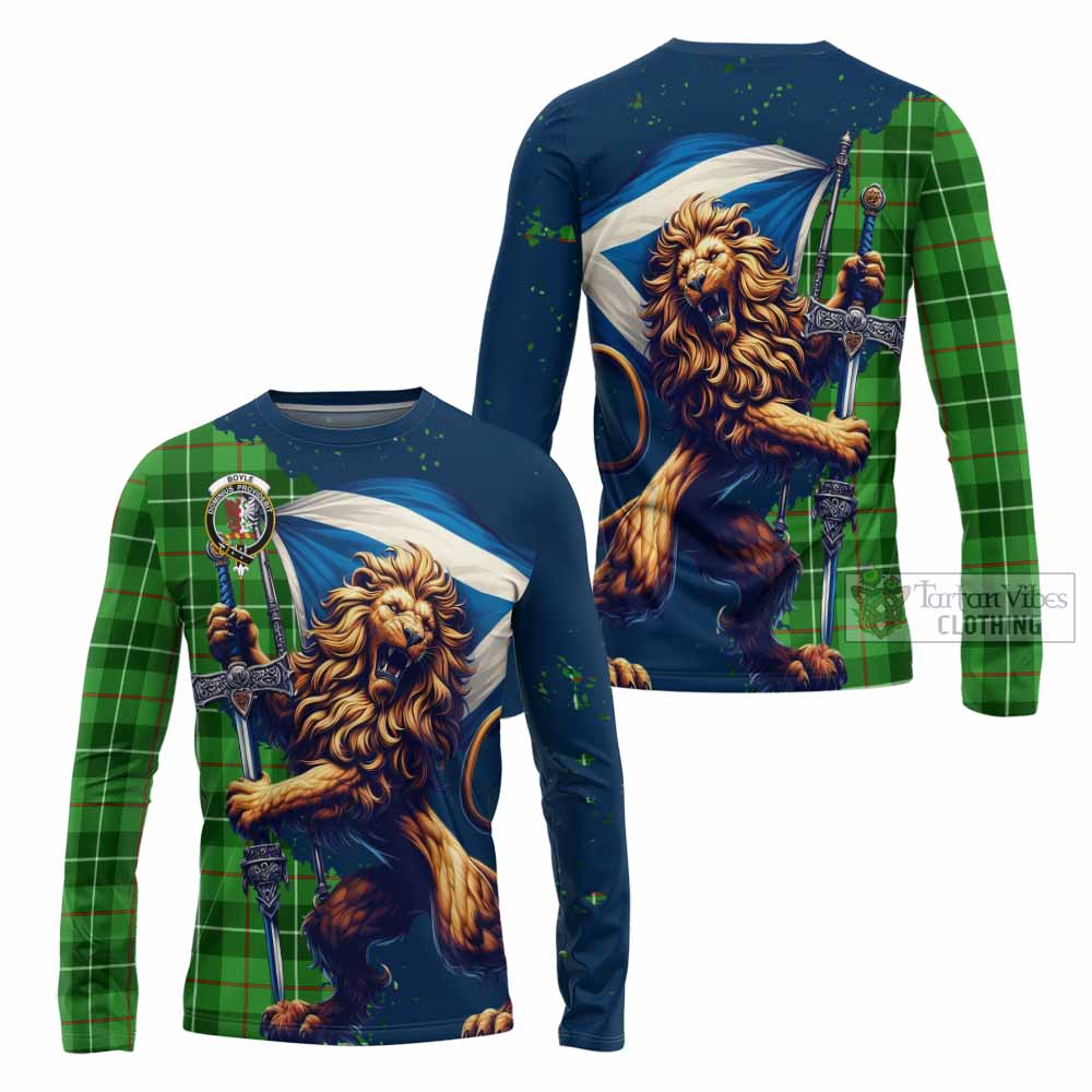 Tartan Vibes Clothing Boyle Tartan Family Crest Long Sleeve T-Shirt with Scottish Majestic Lion