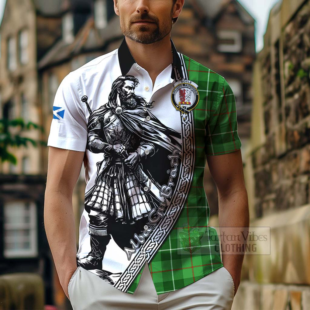 Tartan Vibes Clothing Boyle Tartan Clan Crest Short Sleeve Button Shirt with Highlander Warrior Celtic Style