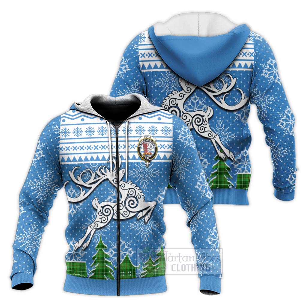 Tartan Vibes Clothing Boyle Clan Christmas Knitted Hoodie Celtic Reindeer Style