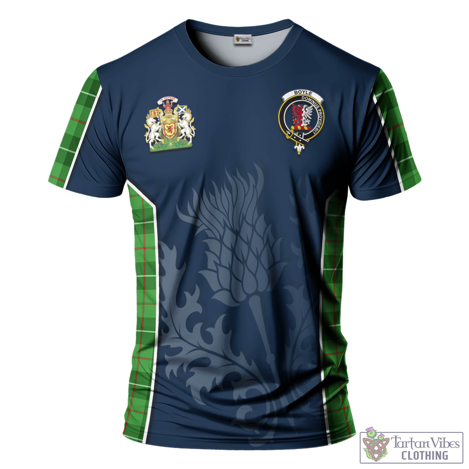 Tartan Vibes Clothing Boyle Tartan T-Shirt with Family Crest and Scottish Thistle Vibes Sport Style