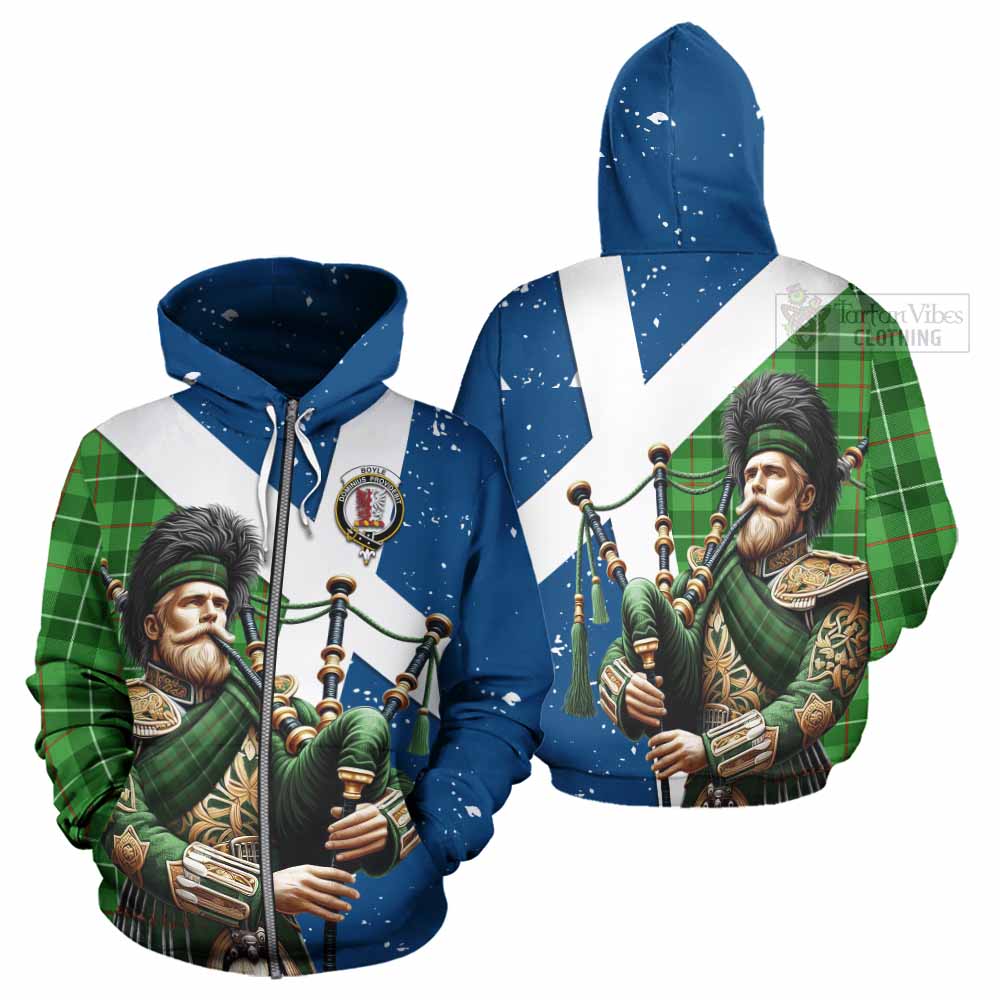 Tartan Vibes Clothing Boyle Tartan Hoodie with Family Crest Scottish Bagpiper Vibes