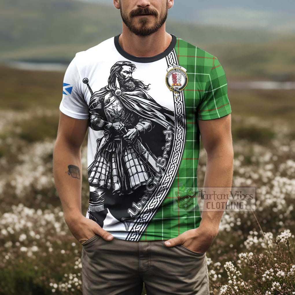 Tartan Vibes Clothing Boyle Tartan Clan Crest T-Shirt with Highlander Warrior Celtic Style