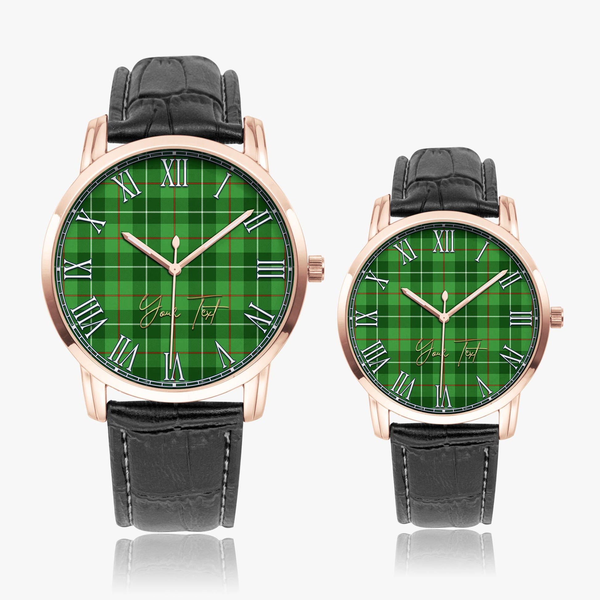 Boyle Tartan Personalized Your Text Leather Trap Quartz Watch Wide Type Rose Gold Case With Black Leather Strap - Tartanvibesclothing