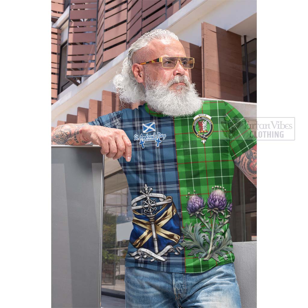 Tartan Vibes Clothing Boyle Tartan Cotton T-shirt Happy St. Andrew's Day Half Tartan Style