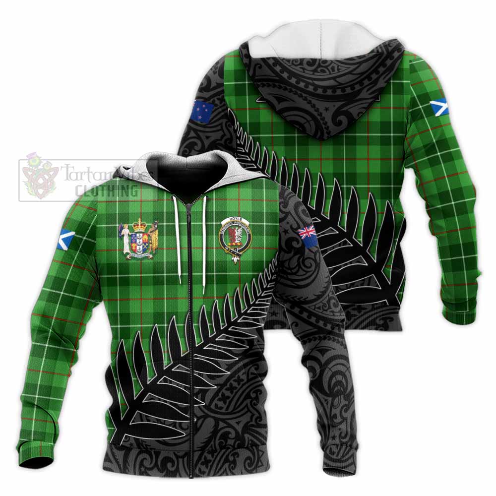 Tartan Vibes Clothing Boyle Crest Tartan Knitted Hoodie with New Zealand Silver Fern Half Style