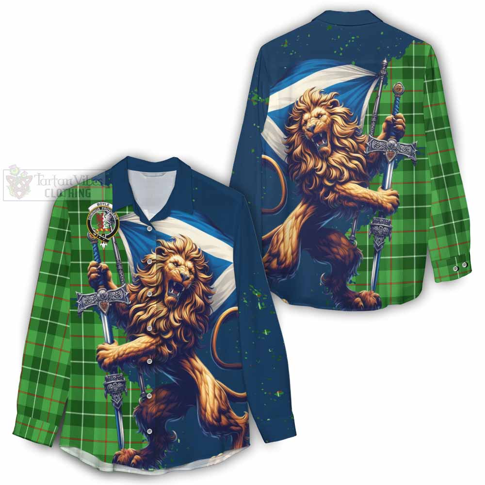 Tartan Vibes Clothing Boyle Tartan Family Crest Women's Casual Shirt with Scottish Majestic Lion