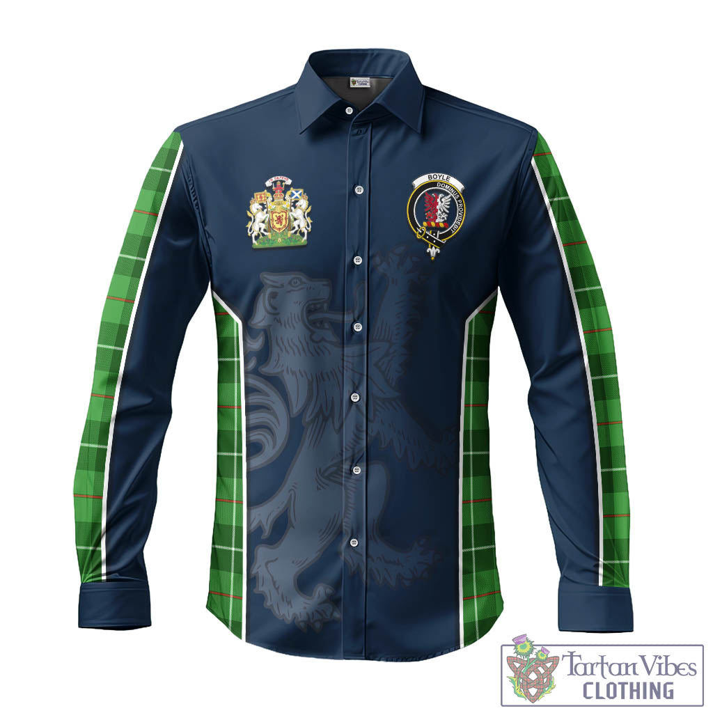 Boyle Tartan Long Sleeve Button Up Shirt with Family Crest and Lion Rampant Vibes Sport Style - Tartan Vibes Clothing