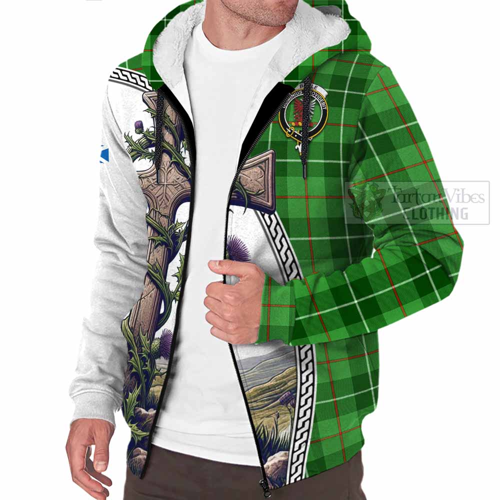 Tartan Vibes Clothing Boyle Tartan Sherpa Hoodie with Family Crest and St. Andrew's Cross Accented by Thistle Vines