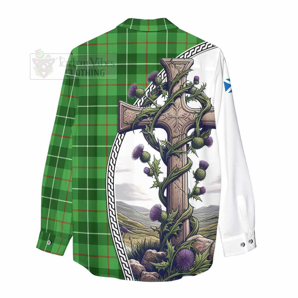 Tartan Vibes Clothing Boyle Tartan Women's Casual Shirt with Family Crest and St. Andrew's Cross Accented by Thistle Vines