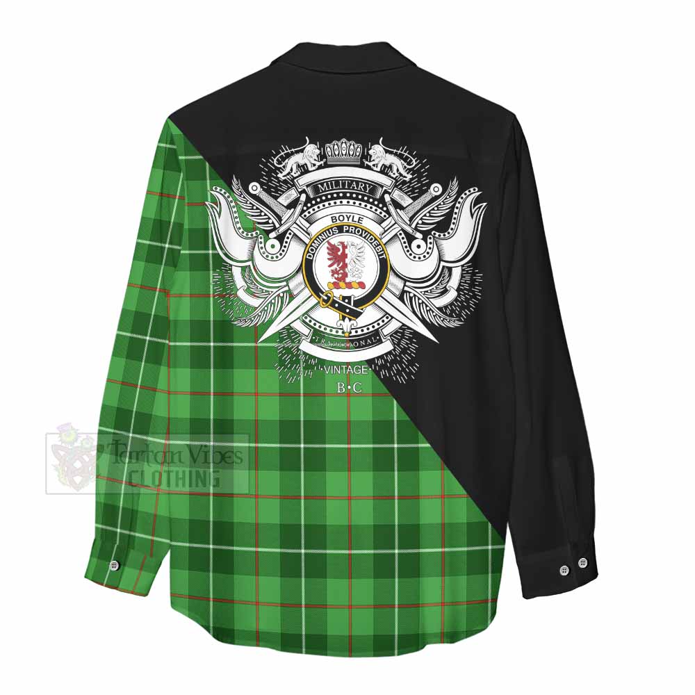 Tartan Vibes Clothing Boyle Tartan Women's Casual Shirt with Family Crest and Military Logo Style