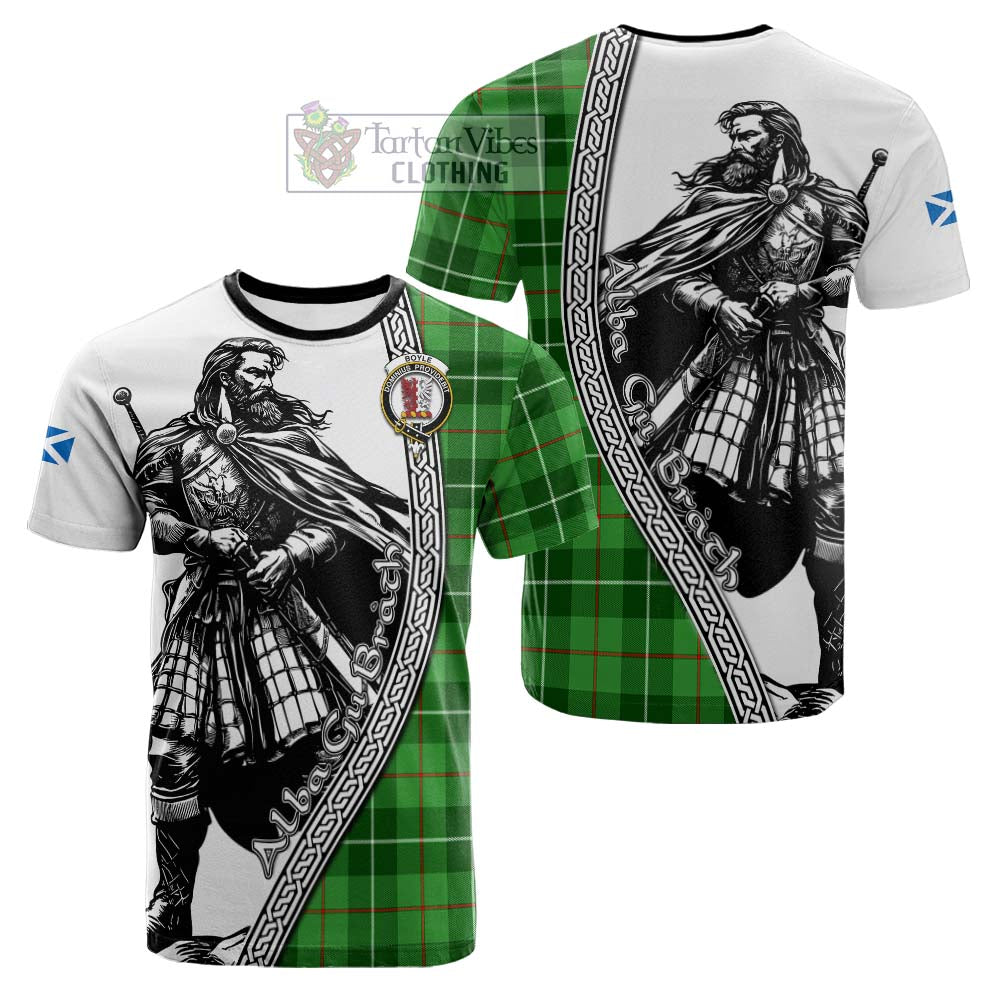 Boyle Tartan Clan Crest Cotton T-shirt with Highlander Warrior Celtic Style