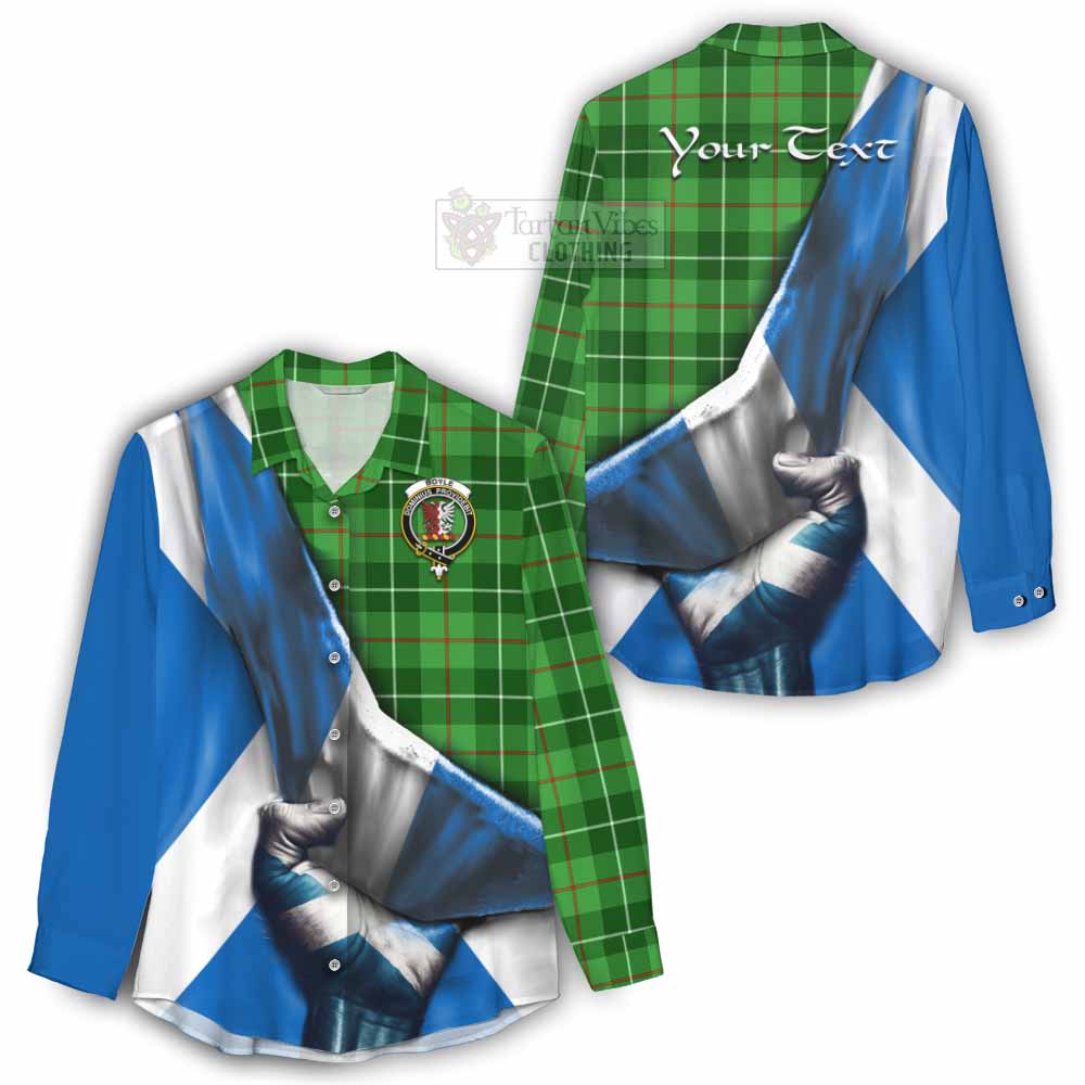 Tartan Vibes Clothing Boyle Tartan Women's Casual Shirt with Family Crest Scotland Patriotic Style