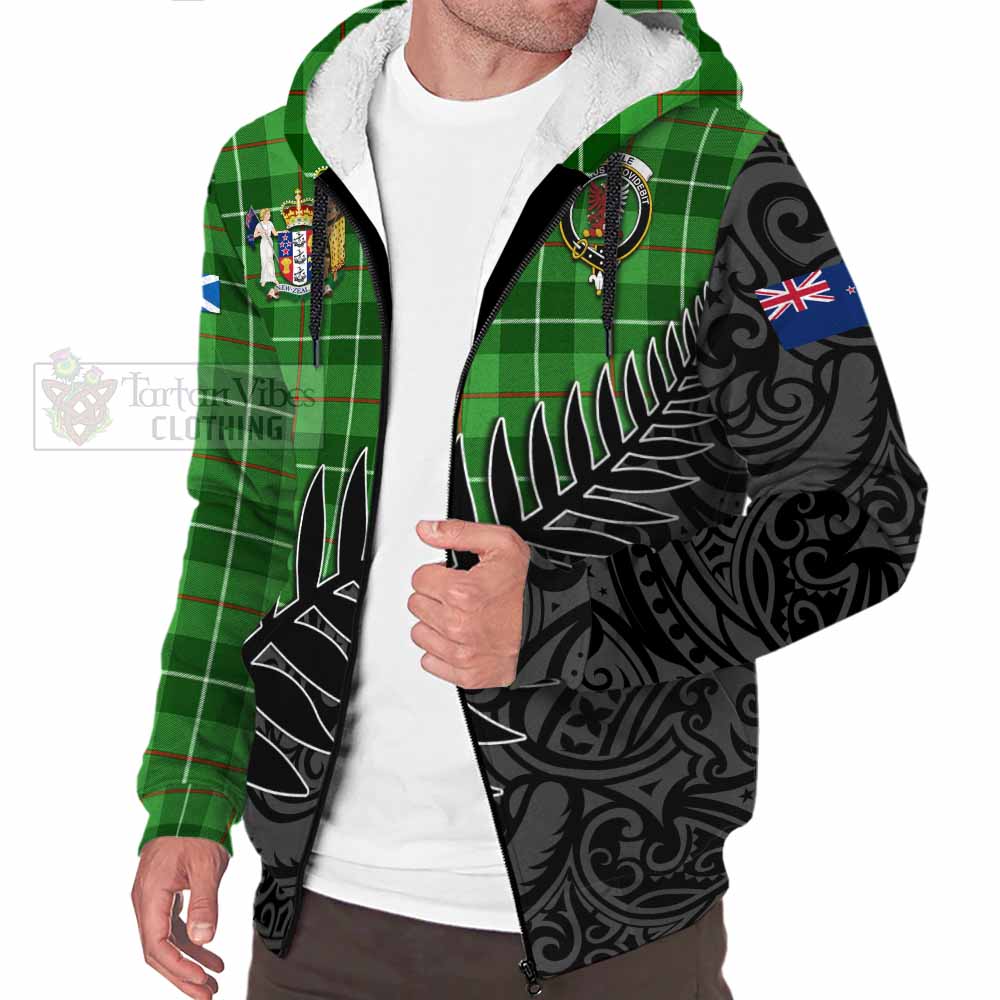 Tartan Vibes Clothing Boyle Crest Tartan Sherpa Hoodie with New Zealand Silver Fern Half Style