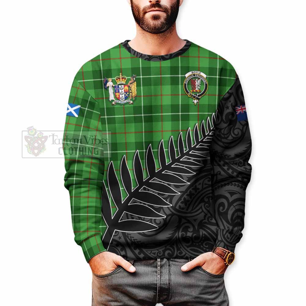 Tartan Vibes Clothing Boyle Crest Tartan Sweatshirt with New Zealand Silver Fern Half Style